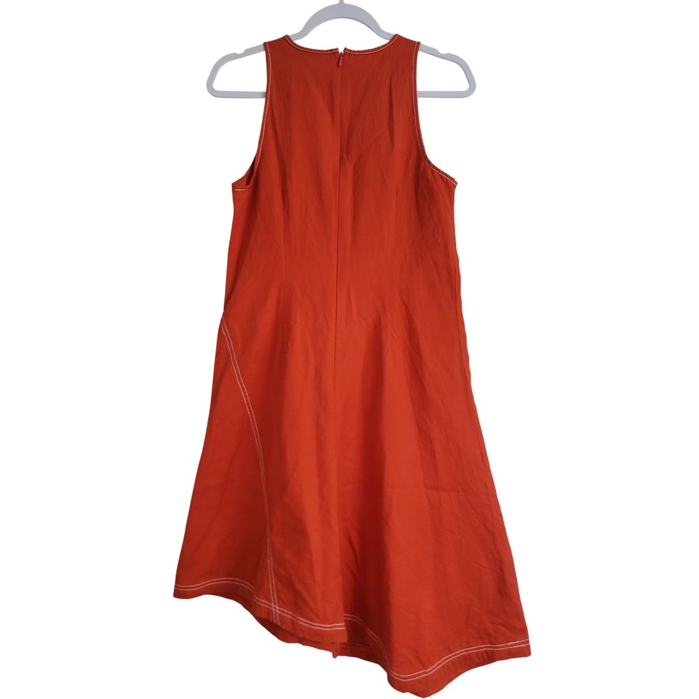 Maeve Orange-Red Cotton Linen Bileu Asymmetrical A-Line Summer Dress Size 6 - Picture 5 of 12